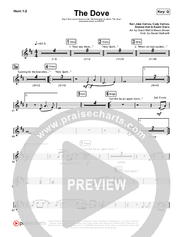 The Dove (Sing It Now SATB) French Horn 1/2 (The Belonging Co / Kari Jobe / Arr. Mason Brown)