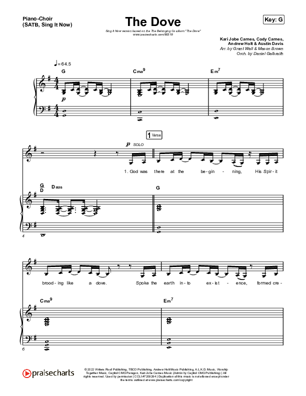 The Dove (Sing It Now SATB) Piano/Choir (SATB) (The Belonging Co / Kari Jobe / Arr. Mason Brown)