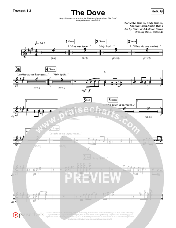 The Dove (Sing It Now SATB) Trumpet 1,2 (The Belonging Co / Kari Jobe / Arr. Mason Brown)