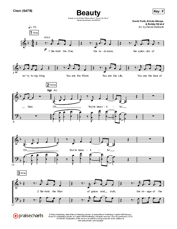 Beauty Choir Sheet (SATB) (Bethel Music / David Funk)