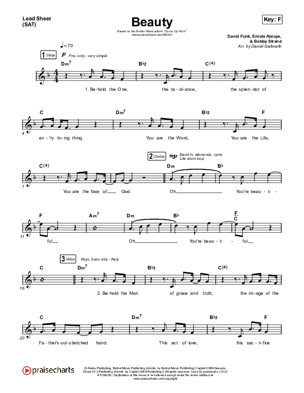 Beauty Lead Sheet (SAT) (Bethel Music / David Funk)