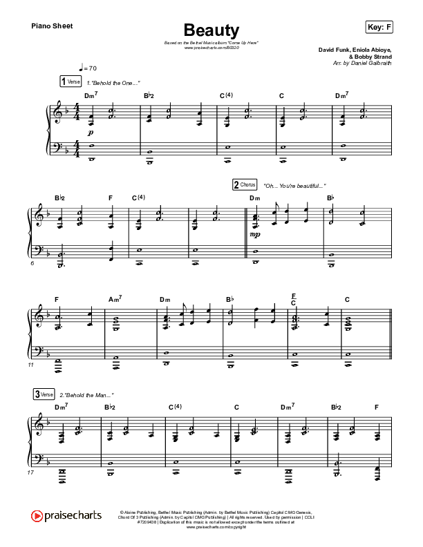 Beauty Piano Sheet (Bethel Music / David Funk)