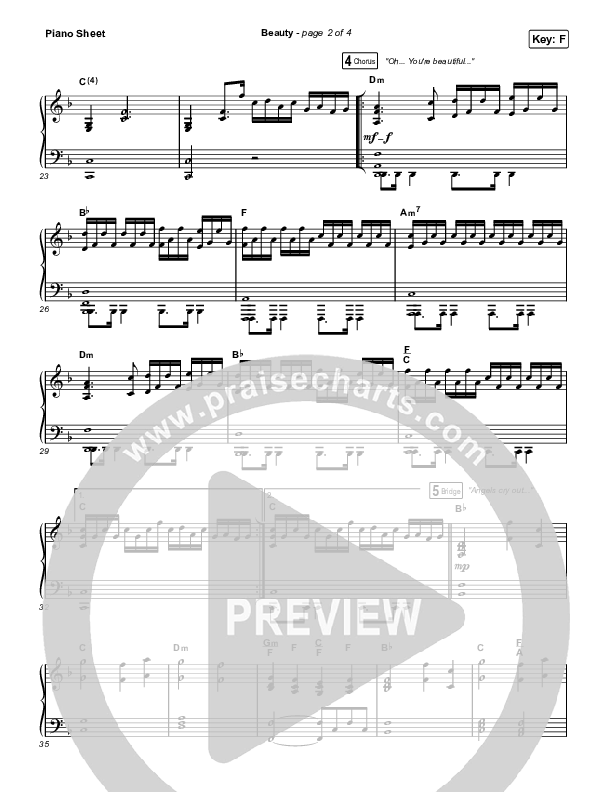 Beauty Piano Sheet (Bethel Music / David Funk)
