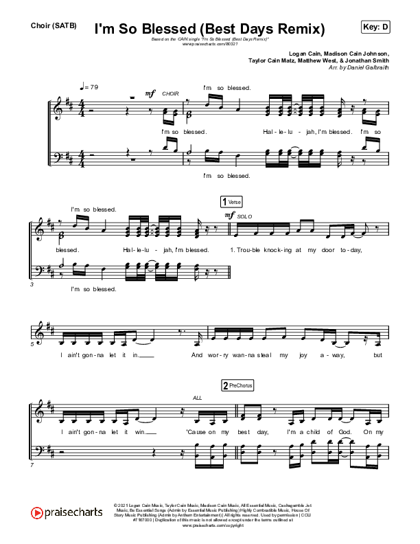 I'm So Blessed (Best Day Remix) Choir Sheet (SATB) (CAIN)