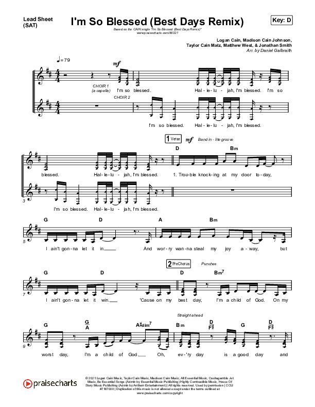 I'm So Blessed (Best Day Remix) Lead Sheet (SAT) (CAIN)