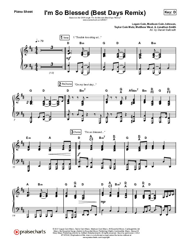 I'm So Blessed (Best Day Remix) Piano Sheet (CAIN)