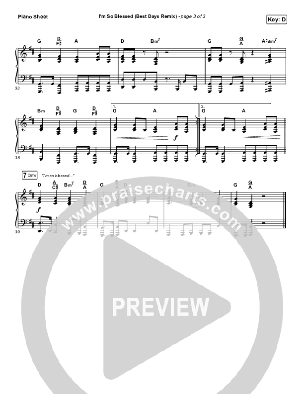 I'm So Blessed (Best Day Remix) Piano Sheet (CAIN)