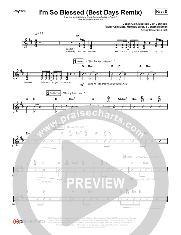 I'm So Blessed (Best Day Remix) Rhythm Chart (CAIN)