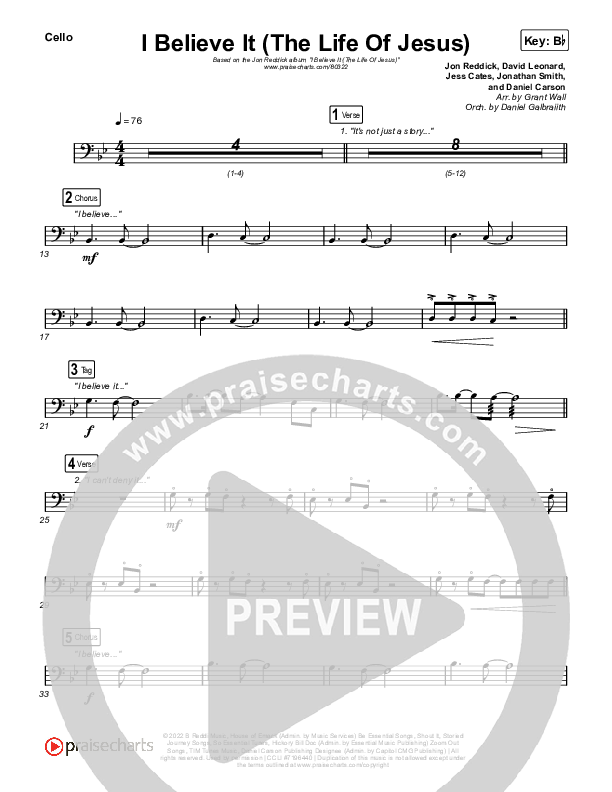 I Believe It (The Life Of Jesus) Cello (Jon Reddick)