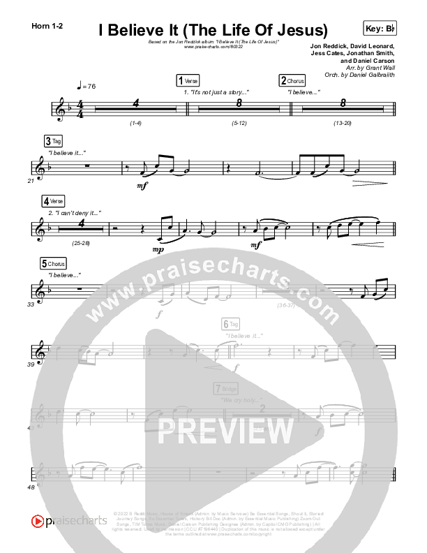 I Believe It (The Life Of Jesus) French Horn 1,2 (Jon Reddick)