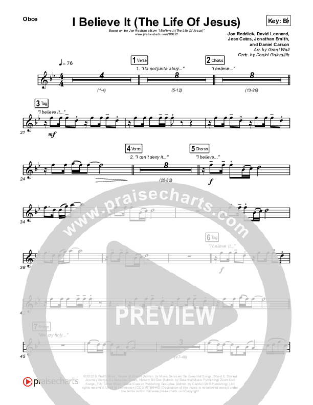 I Believe It (The Life Of Jesus) Oboe (Jon Reddick)