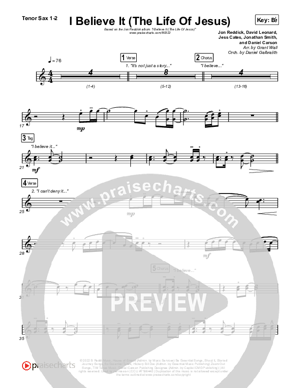 I Believe It (The Life Of Jesus) Sax Pack (Jon Reddick)