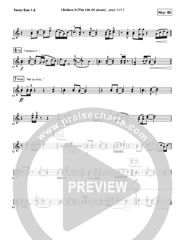 I Believe It (The Life Of Jesus) Tenor Sax 1,2 (Jon Reddick)