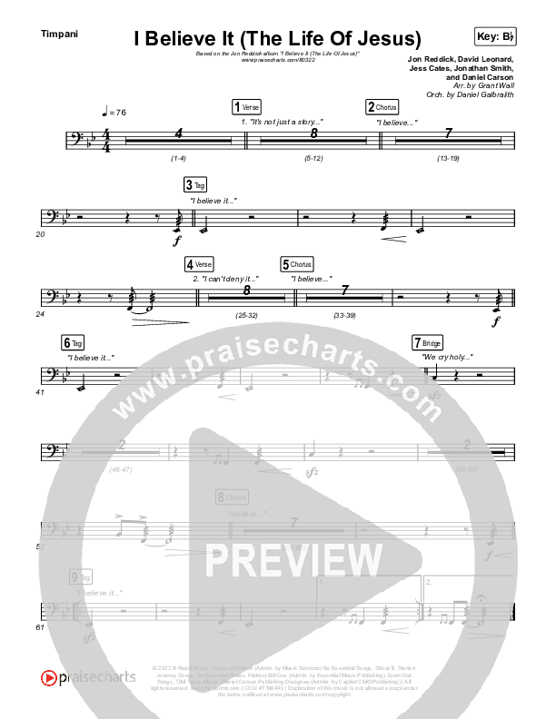 I Believe It (The Life Of Jesus) Timpani (Jon Reddick)