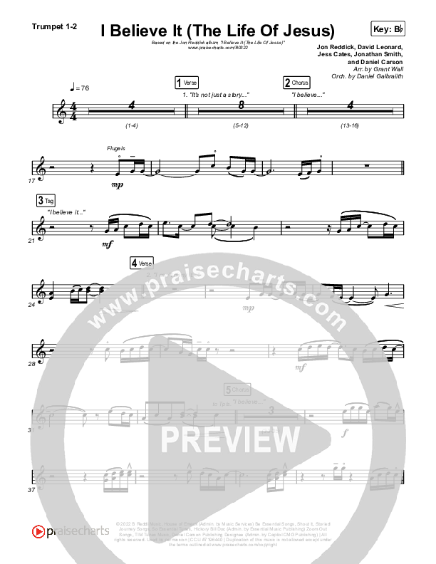 I Believe It (The Life Of Jesus) Trumpet 1,2 (Jon Reddick)