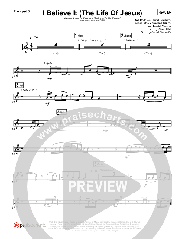 I Believe It (The Life Of Jesus) Trumpet 1,2 (Jon Reddick)