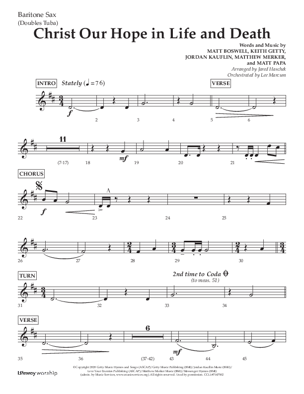 Christ Our Hope In Life And Death (Choral Anthem SATB) Bari Sax (Lifeway Choral / Arr. Jared Haschek / Orch. Lee Marcum)