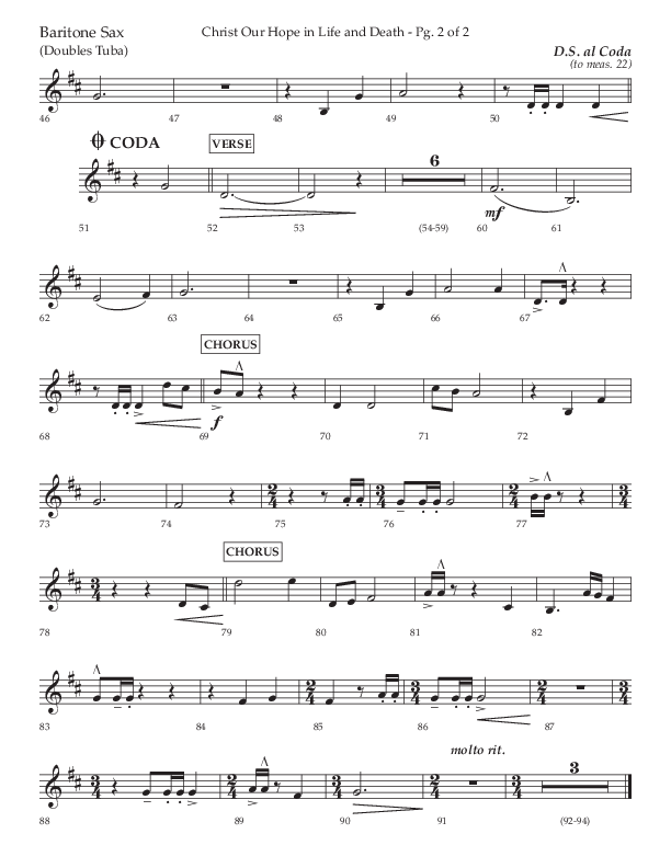 Christ Our Hope In Life And Death (Choral Anthem SATB) Bari Sax (Lifeway Choral / Arr. Jared Haschek / Orch. Lee Marcum)