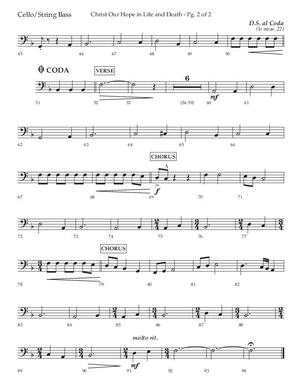 Christ Our Hope In Life And Death (Choral Anthem SATB) Cello/Bass (Lifeway Choral / Arr. Jared Haschek / Orch. Lee Marcum)