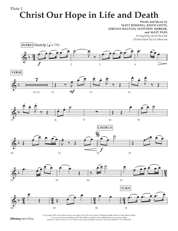 Christ Our Hope In Life And Death (Choral Anthem SATB) Flute (Lifeway Choral / Arr. Jared Haschek / Orch. Lee Marcum)