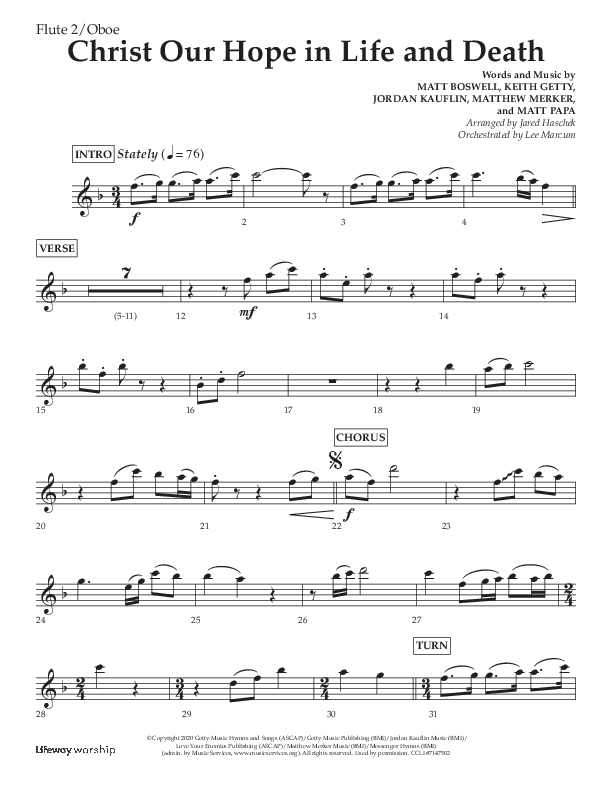 Christ Our Hope In Life And Death (Choral Anthem SATB) Flute/Oboe (Lifeway Choral / Arr. Jared Haschek / Orch. Lee Marcum)