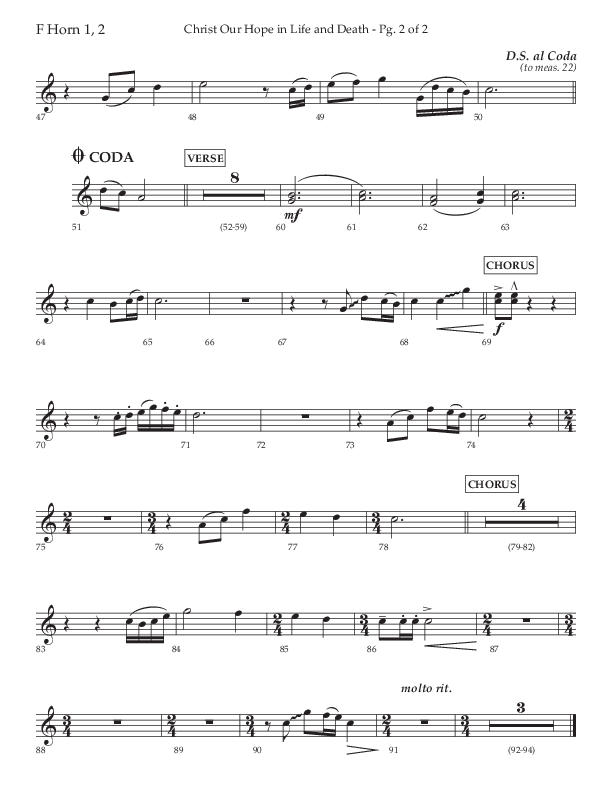 Christ Our Hope In Life And Death (Choral Anthem SATB) French Horn 1/2 (Lifeway Choral / Arr. Jared Haschek / Orch. Lee Marcum)