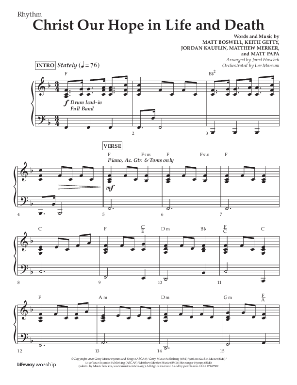 Christ Our Hope In Life And Death (Choral Anthem SATB) Rhythm Chart (Lifeway Choral / Arr. Jared Haschek / Orch. Lee Marcum)