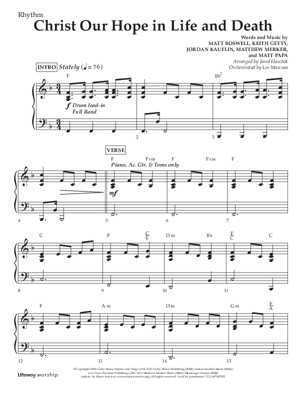 Christ Our Hope In Life And Death (Choral Anthem SATB) Lead Melody & Rhythm (Lifeway Choral / Arr. Jared Haschek / Orch. Lee Marcum)