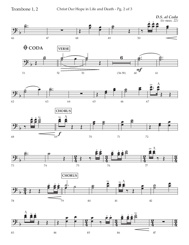 Christ Our Hope In Life And Death (Choral Anthem SATB) Trombone 1/2 (Lifeway Choral / Arr. Jared Haschek / Orch. Lee Marcum)