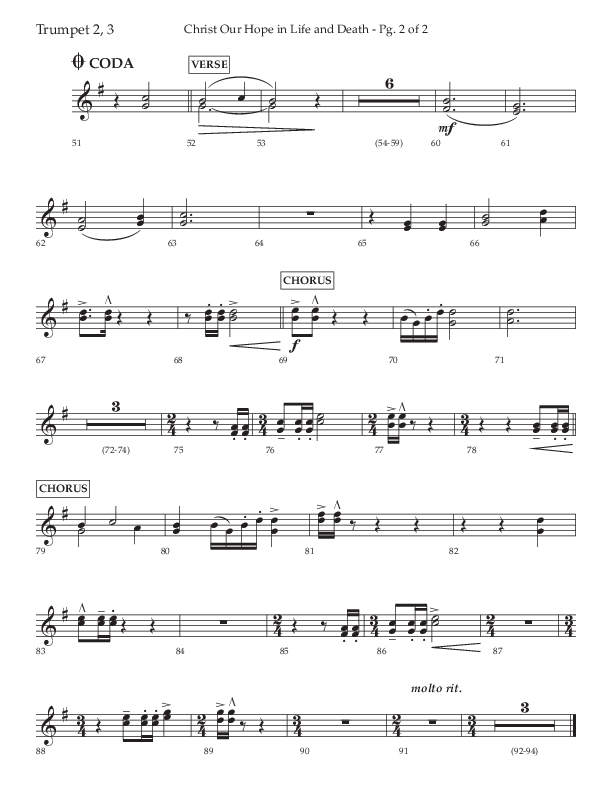 Christ Our Hope In Life And Death (Choral Anthem SATB) Trumpet 2/3 (Lifeway Choral / Arr. Jared Haschek / Orch. Lee Marcum)