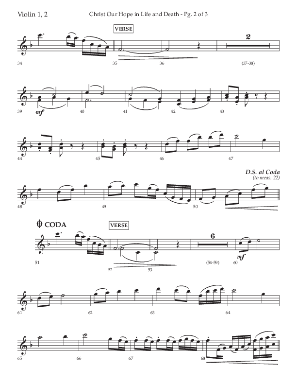 Christ Our Hope In Life And Death (Choral Anthem SATB) Violin 1/2 (Lifeway Choral / Arr. Jared Haschek / Orch. Lee Marcum)