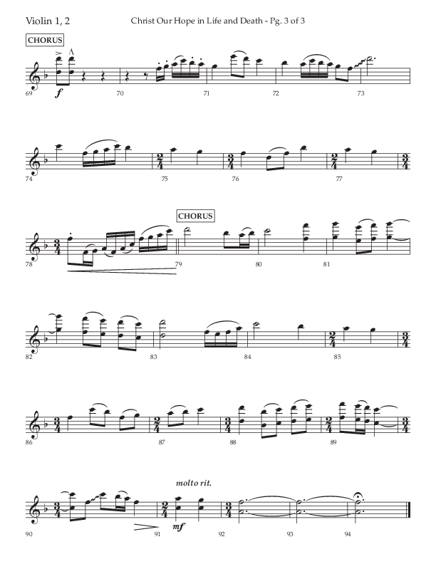 Christ Our Hope In Life And Death (Choral Anthem SATB) Violin 1/2 (Lifeway Choral / Arr. Jared Haschek / Orch. Lee Marcum)