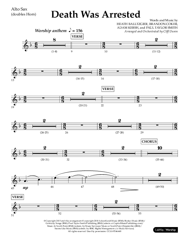 Death Was Arrested (Choral Anthem SATB) Alto Sax (Lifeway Choral / Arr. Cliff Duren)