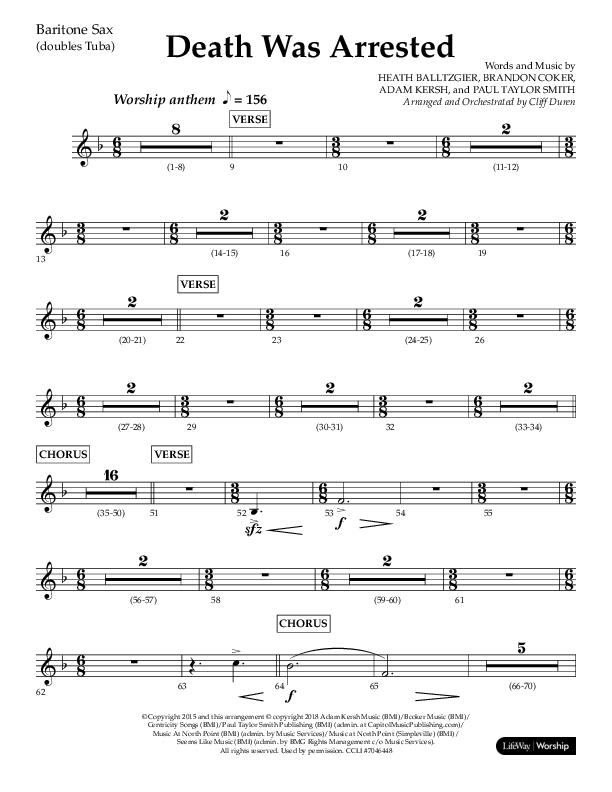 Death Was Arrested (Choral Anthem SATB) Bari Sax (Lifeway Choral / Arr. Cliff Duren)