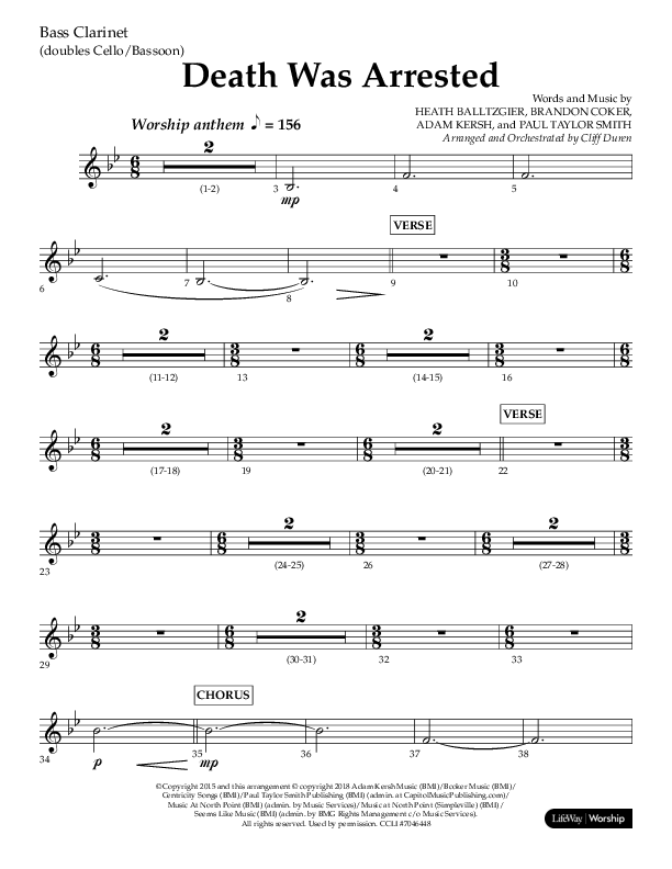 Death Was Arrested (Choral Anthem SATB) Bass Clarinet (Lifeway Choral / Arr. Cliff Duren)