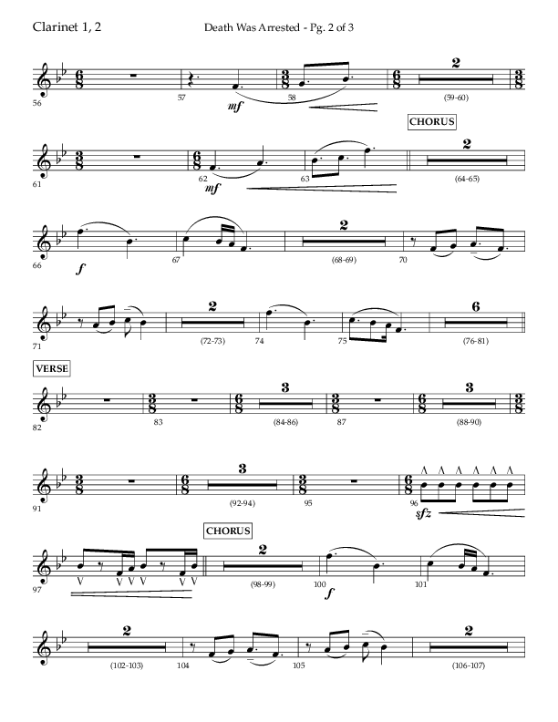 Death Was Arrested (Choral Anthem SATB) Clarinet 1/2 (Lifeway Choral / Arr. Cliff Duren)