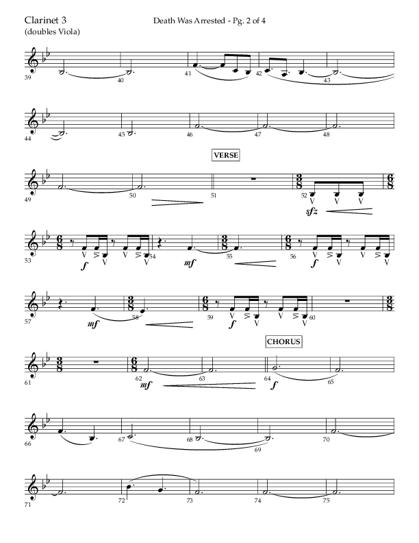 Death Was Arrested (Choral Anthem SATB) Clarinet 3 (Lifeway Choral / Arr. Cliff Duren)
