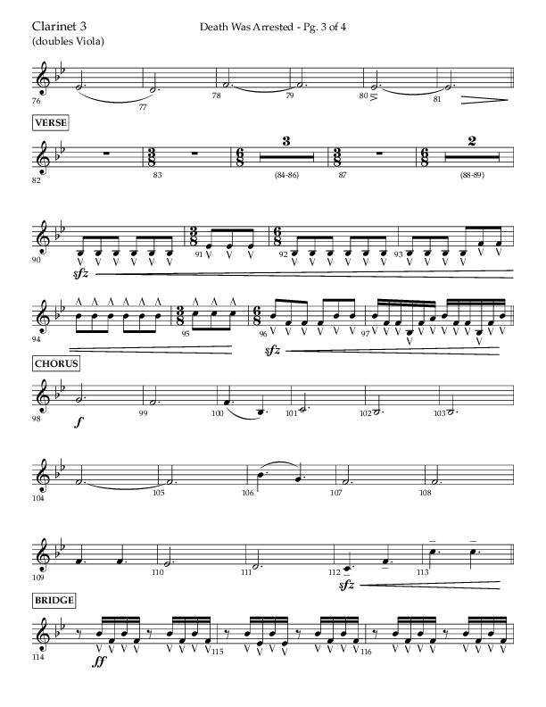 Death Was Arrested (Choral Anthem SATB) Clarinet 3 (Lifeway Choral / Arr. Cliff Duren)