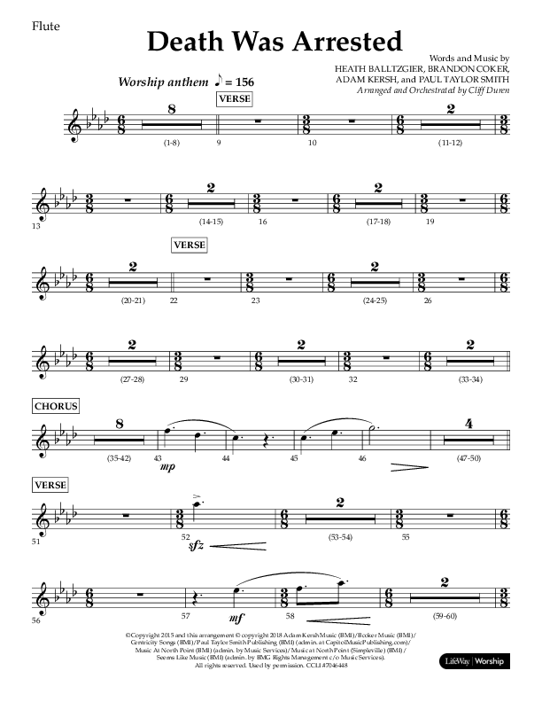 Death Was Arrested (Choral Anthem SATB) Flute (Lifeway Choral / Arr. Cliff Duren)