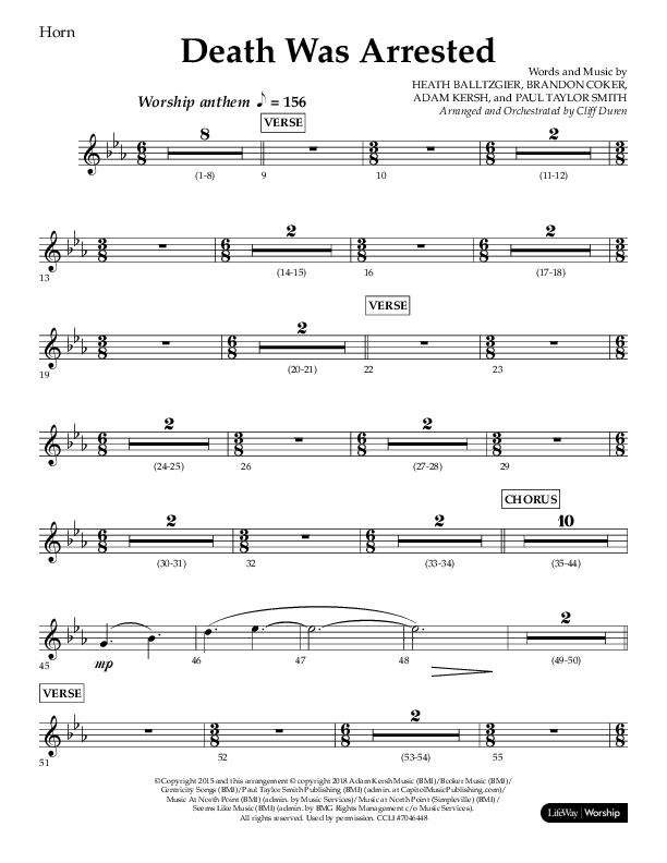 Death Was Arrested (Choral Anthem SATB) French Horn (Lifeway Choral / Arr. Cliff Duren)