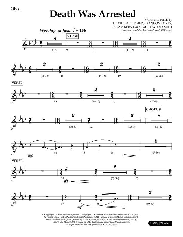Death Was Arrested (Choral Anthem SATB) Oboe (Lifeway Choral / Arr. Cliff Duren)