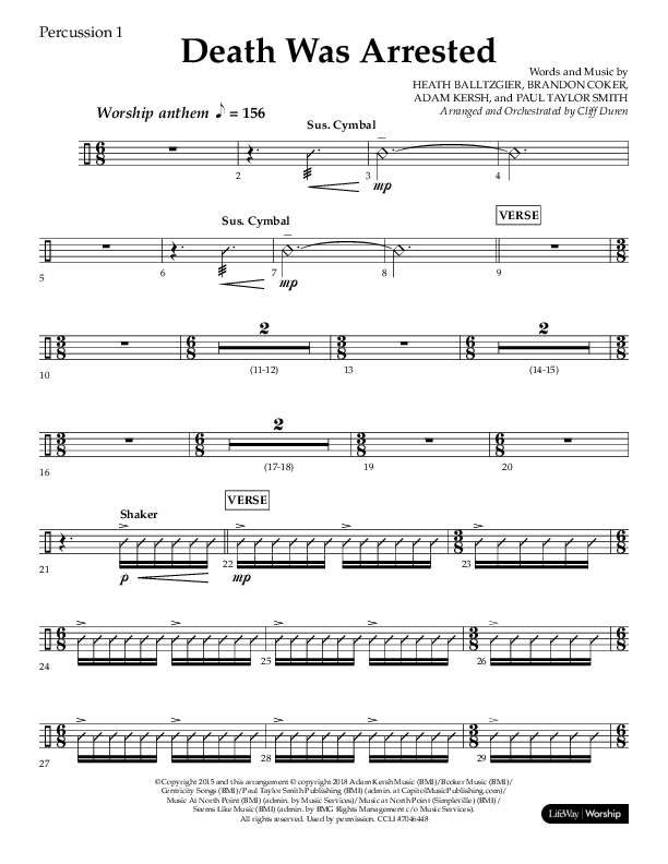 Death Was Arrested (Choral Anthem SATB) Percussion 1/2 (Lifeway Choral / Arr. Cliff Duren)