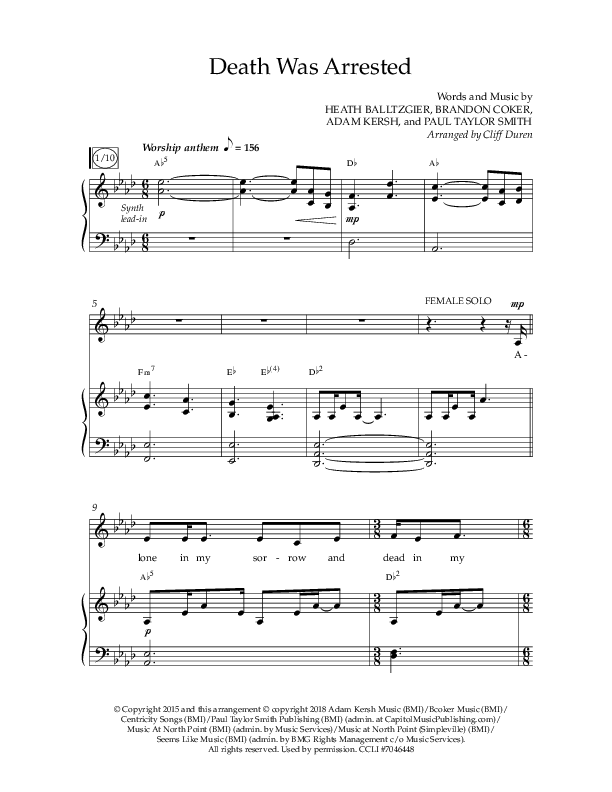 Death Was Arrested (Choral Anthem SATB) Anthem (SATB/Piano) (Lifeway Choral / Arr. Cliff Duren)