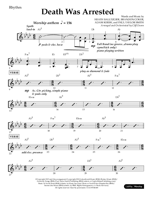 Death Was Arrested (Choral Anthem SATB) Rhythm Chart (Lifeway Choral / Arr. Cliff Duren)