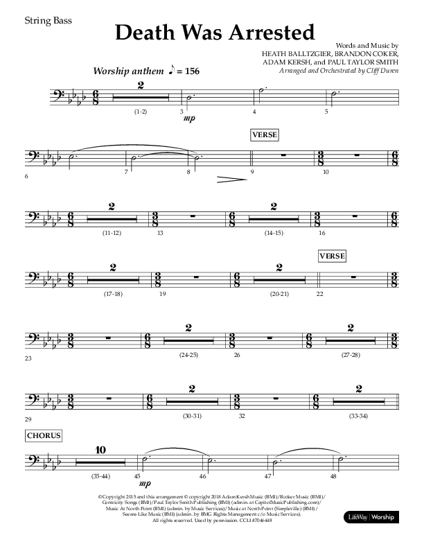 Death Was Arrested (Choral Anthem SATB) String Bass (Lifeway Choral / Arr. Cliff Duren)