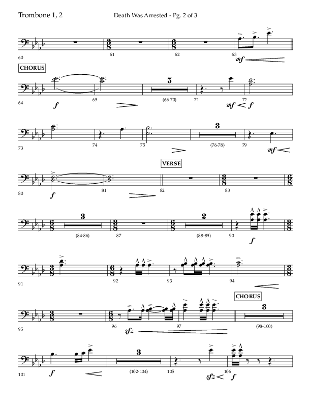 Death Was Arrested (Choral Anthem SATB) Trombone 1/2 (Lifeway Choral / Arr. Cliff Duren)
