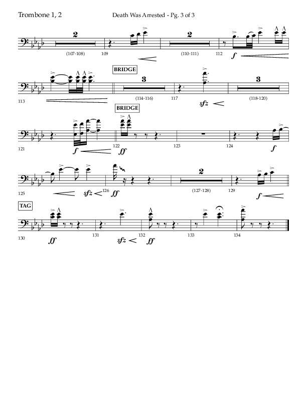 Death Was Arrested (Choral Anthem SATB) Trombone 1/2 (Lifeway Choral / Arr. Cliff Duren)