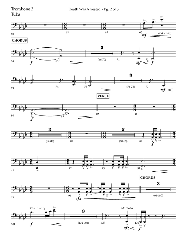 Death Was Arrested (Choral Anthem SATB) Trombone 3/Tuba (Lifeway Choral / Arr. Cliff Duren)