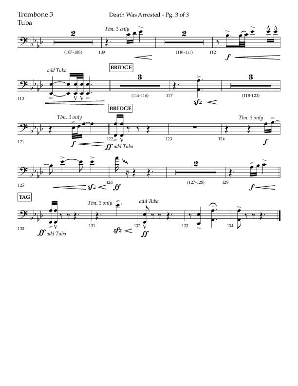 Death Was Arrested (Choral Anthem SATB) Trombone 3/Tuba (Lifeway Choral / Arr. Cliff Duren)