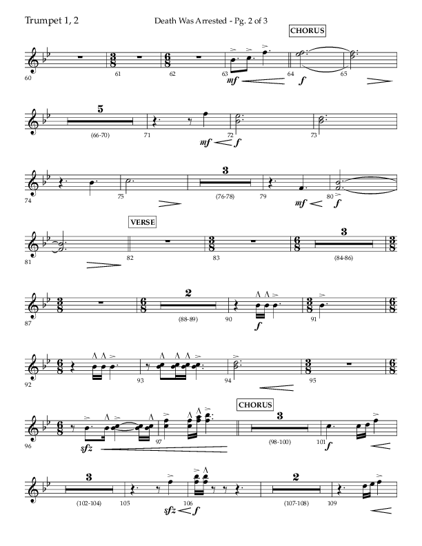 Death Was Arrested (Choral Anthem SATB) Trumpet 1,2 (Lifeway Choral / Arr. Cliff Duren)